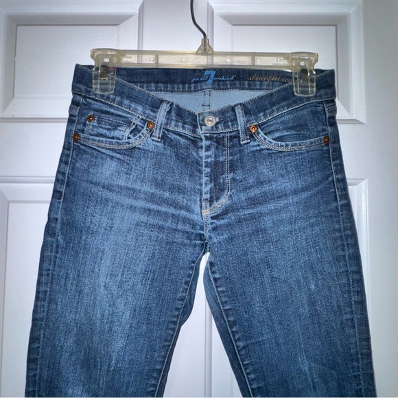 7 For All Mankind 7FAM Dark Blue indigo Straight Leg Jeans 24 - Picture 5 of 11